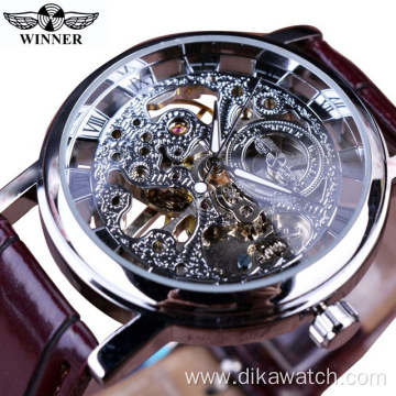 WINNER Top brand luxury hollow rhinestone high quality movement stainless steel reloj blanco winner skeleton watch men